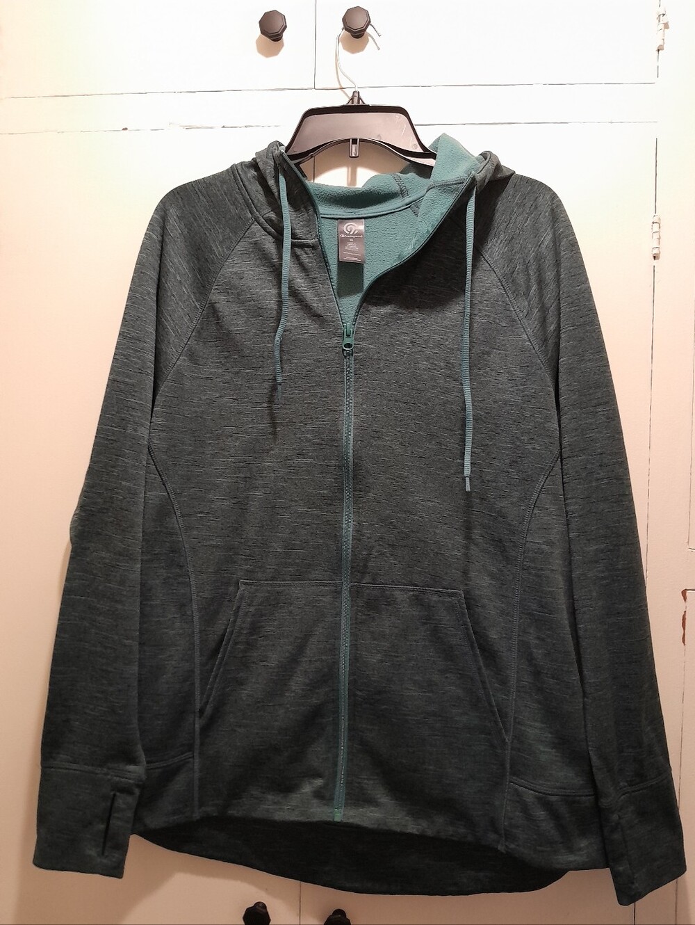 Champion Teal Gray Heather Full Zip Hooded Jacket XL women